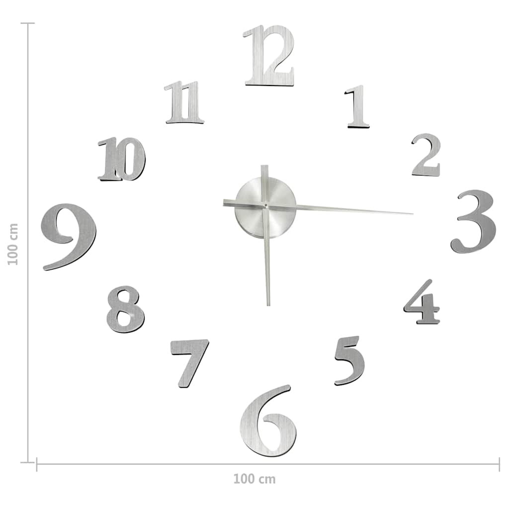 3D Wall Clock Modern Design Silver 100 cm XXL